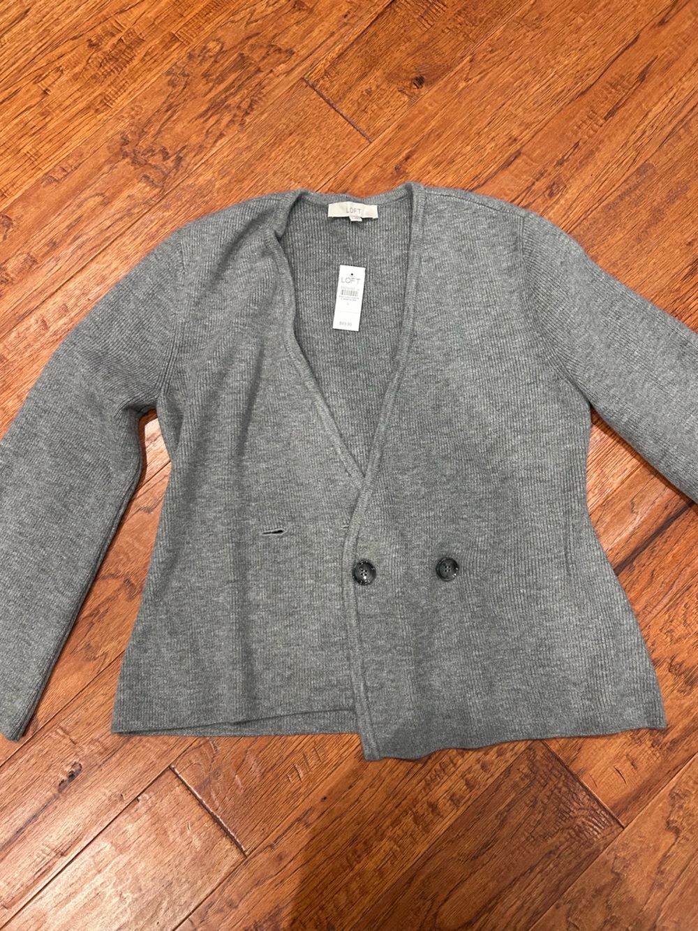 LOFT Gray Knit Two-Button Cardigan Blazer